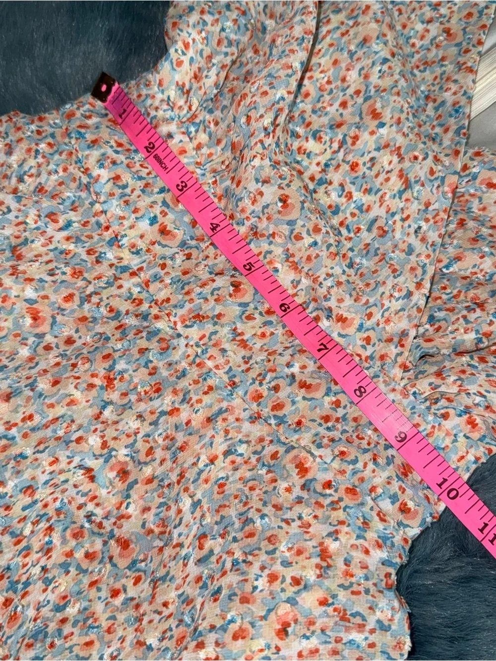 Nasty Gal Cream Floral V-Neck Long Sleeve Romper with Coral and Blue Accents - Picture 5 of 8